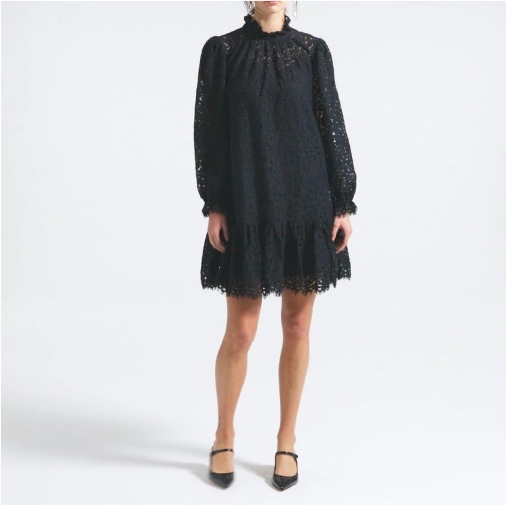 J. Crew Ruffleneck‎ Lace Dress in Black.